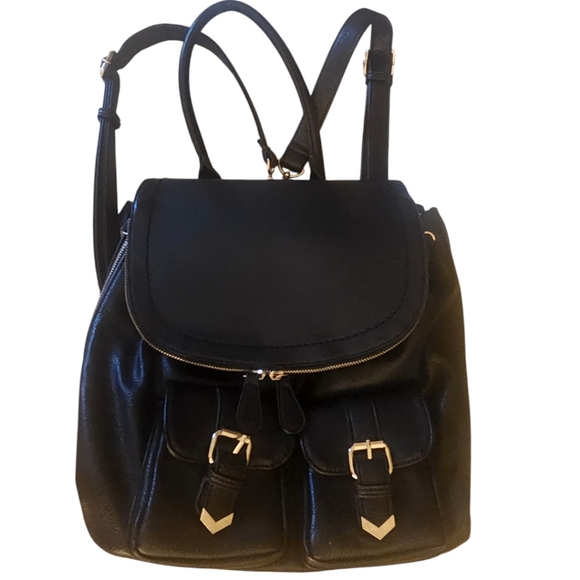 Madison West Handbags - EC Madison West Black Backpack | Leather Finish | Convertible Adjustable Straps